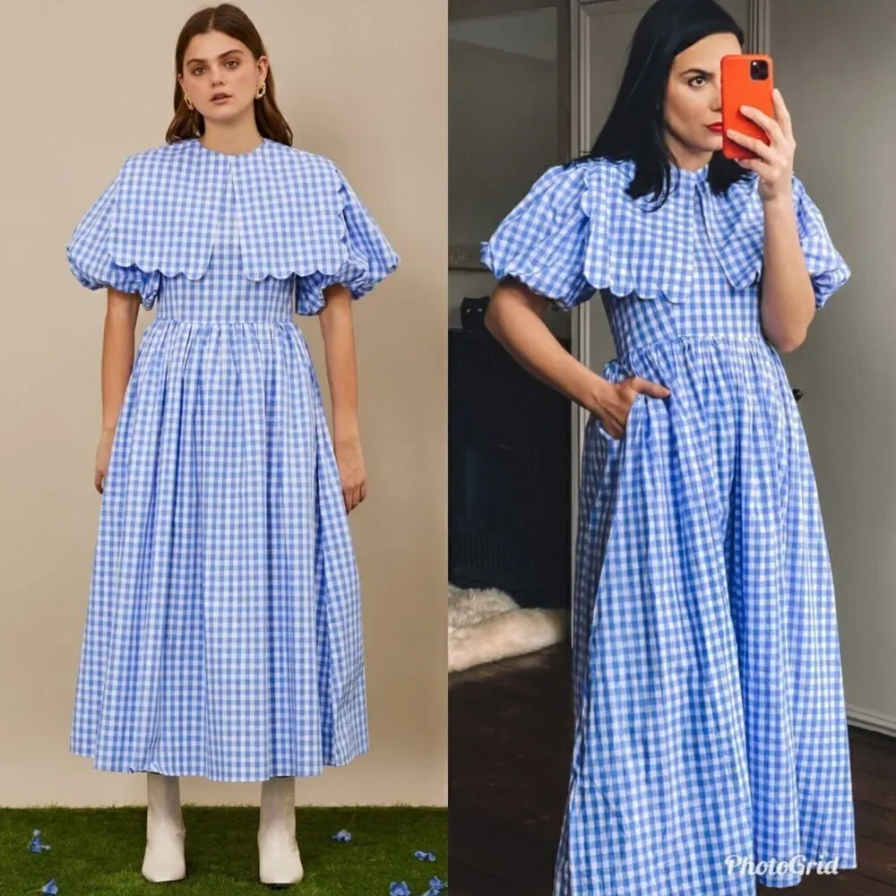 Sister Jane Giggle Plaid Gingham Puff Sleeved midi Dress (collar not included) - Picture 1 of 11